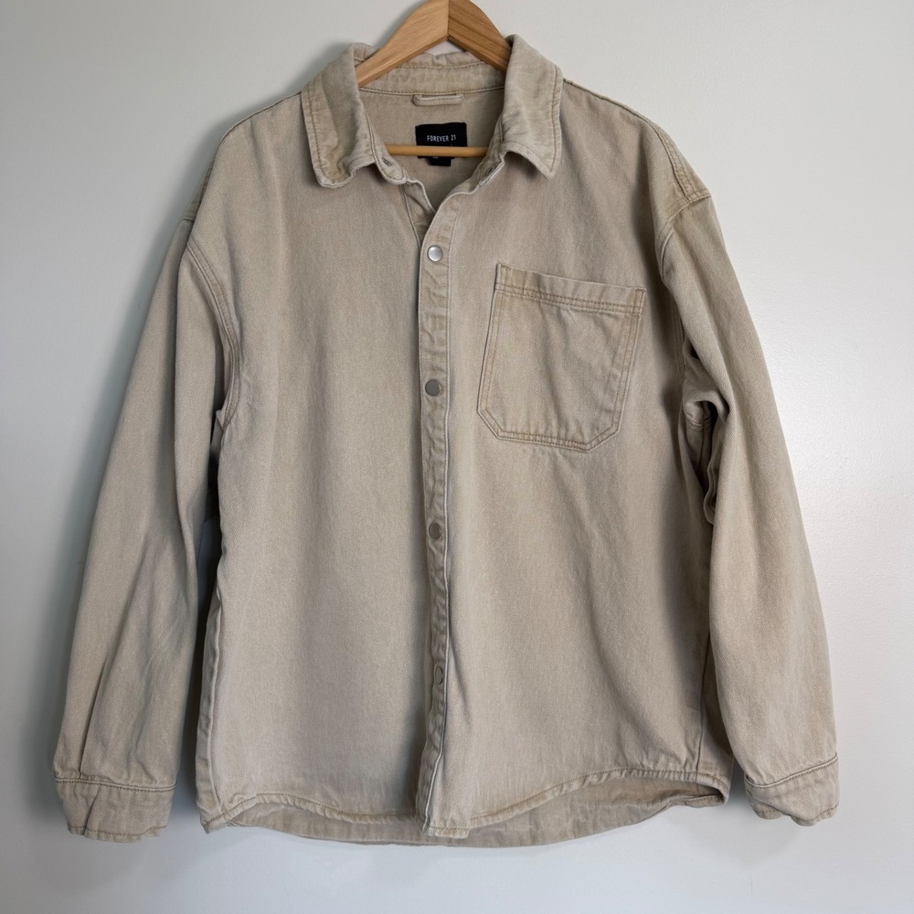 Forever 21 Denim Snap Front Shirt Jacket Tan Mens XL Shacket